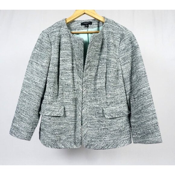 Ann Taylor Women's Size 14 Grey and Blue Blazer Jacket Marled Pockets - Picture 1 of 5